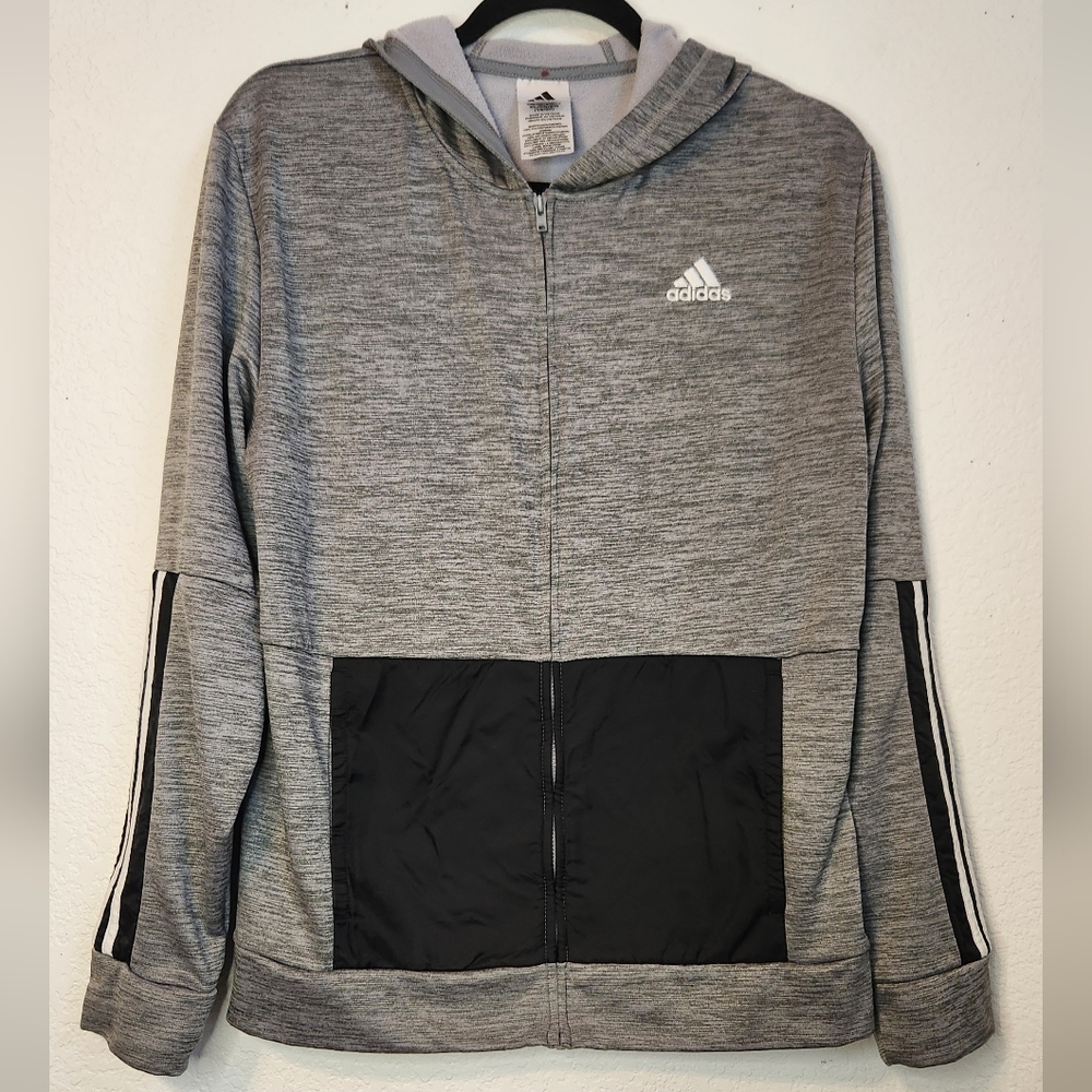Adidas Gray with Black Pockets Full-Zip Hooded Jacket, Size Youth XL (1…